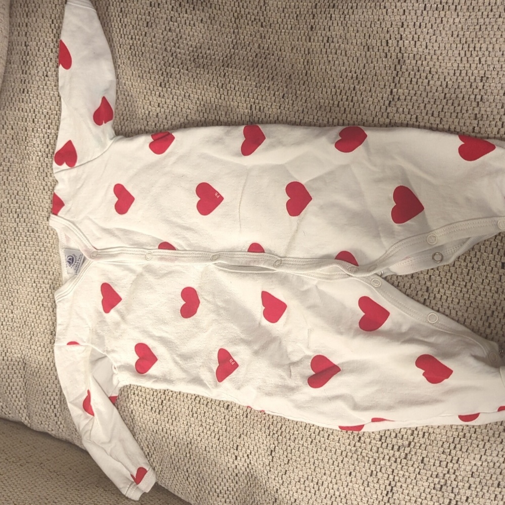 Petit bateau heart sleeper pajamas, 3mo